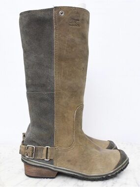 Sorel Two-Tone Brown and Dark Gray Leather Suede Tall Boot